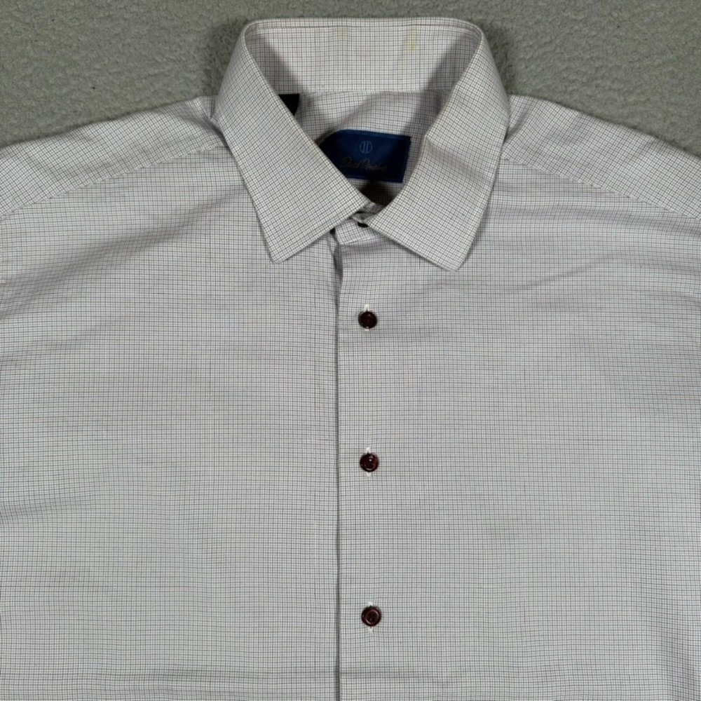David Donahue Shirt Mens 17 32/33 Plaid Casual Preppy Button Up 100% Cotton Logo